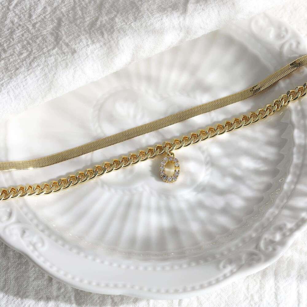 Cross-Border New Style Diamond-Studded 26 Letter Magic Chain Two-Piece Set Stainless Steel Bone Flat Snake Blade Anklet