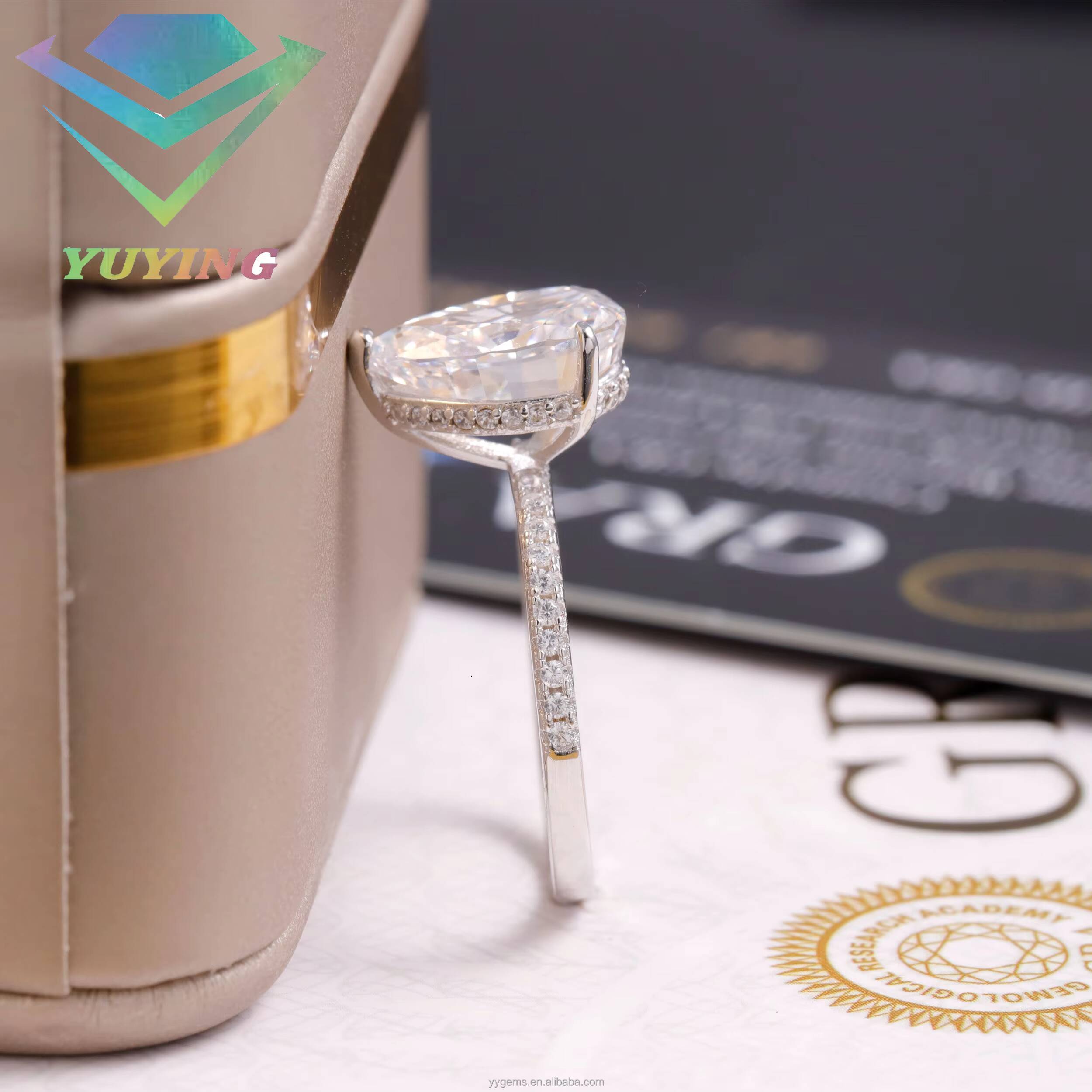 Fine Jewelry Engagement Ring Real 14K White Gold 7x10mm Pear Cut Moissanite Diamond Wedding Ring