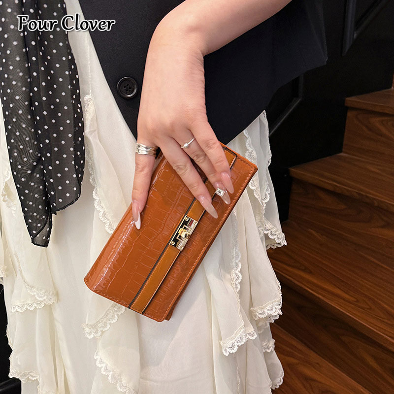 Niche high-end long wallet for women, vintage multi-card slot money clip, large-capacity multifunctional phone wallet, casual glossy money bag, luxuri