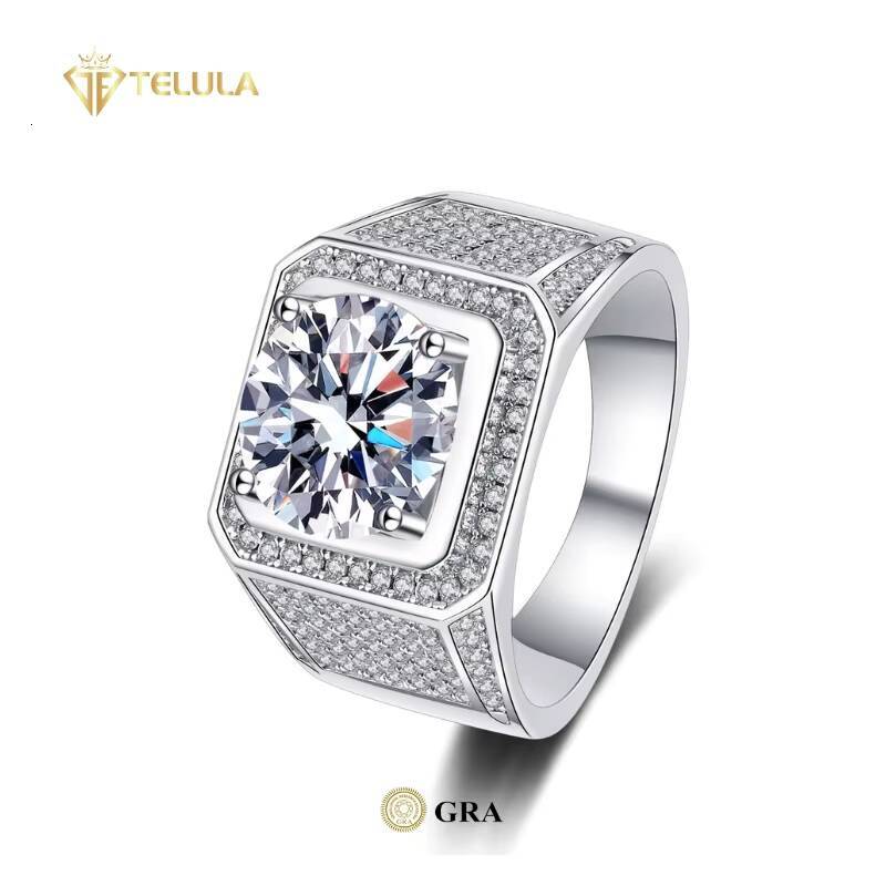 Punk 3ct VVS Moissanite Ring S925 Sterling Silver Moissanite Ring GRA Certified Men Moissanite Rings