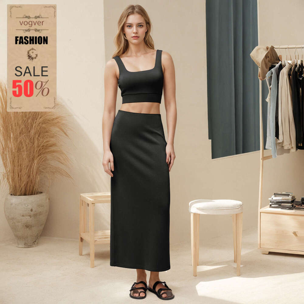Women's Soft Rayon Slit Summer Bodycon High-End Elegant Casual Midi Long Skirt
