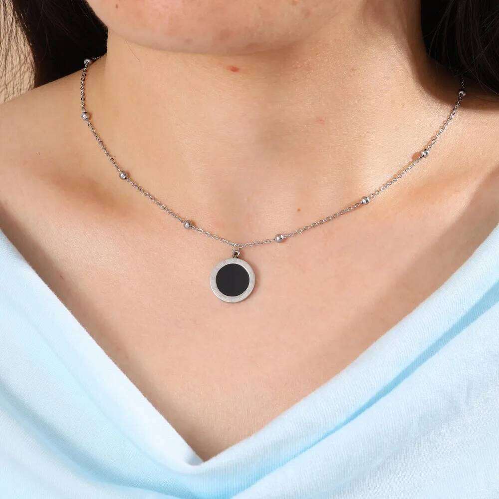 ZAKOL 3Pcs Fashion Roman Numerals Bracelet Ring Necklace Sets for Women Black Shell Hollow Circle Inlaid Zircon Jewelry Gift