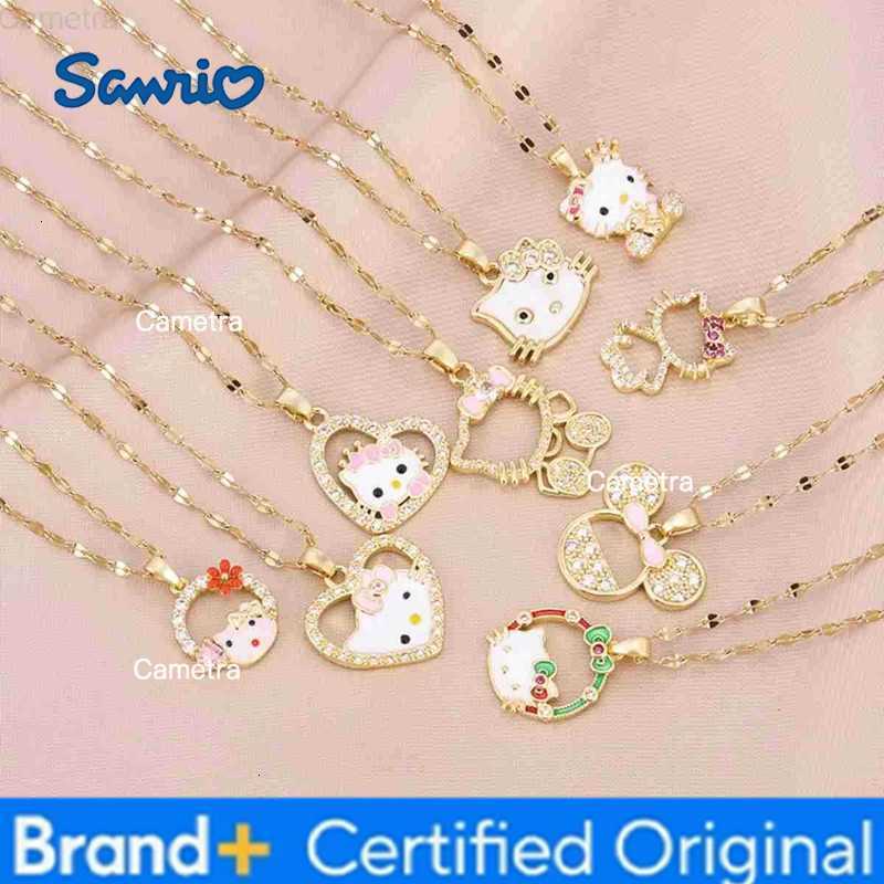 Sanrio Sweet Cartoon Cute Zircon Shell Hello Kitty Pendant Necklaces for Women Girls Gold Color Stainless Steel Chains Jewelry Gifts H251229