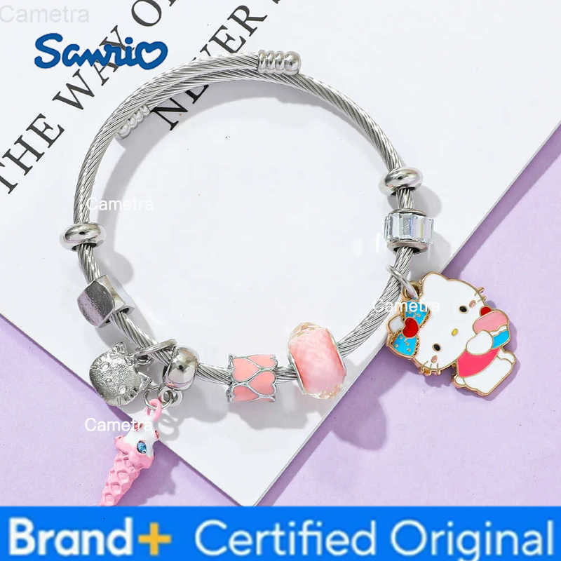 Sanrio Hello Kitty Ice Cream Themed Bracelet Cartoon Cute KT Cat Bangle Birthday Jewelry Accessory Gift for Children H251229