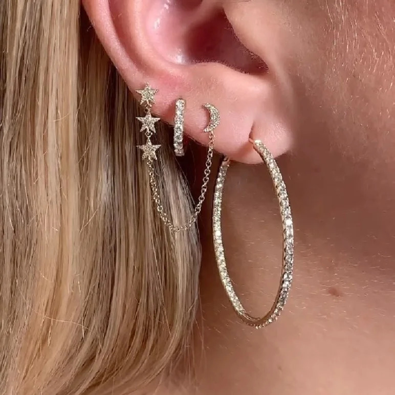 50MM Big CZ Huggie Circle Hoop Earring Iced Out Bling Full Paved 5A Cubic Zirconia Classic Fashion Women Jewelry 251224