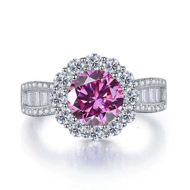 Round shape 2 Ct Pink Roayl blue Color Moissanite S925 Sterling Silver Women Engagement luxury Wedding dating Ring fc7