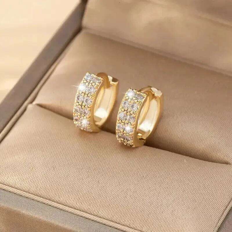 Trendy Gold Color Cubic Zirconia Round Copper Earrings For Women Metal Crystal Earring Party Birthday Everyday Jewelry
