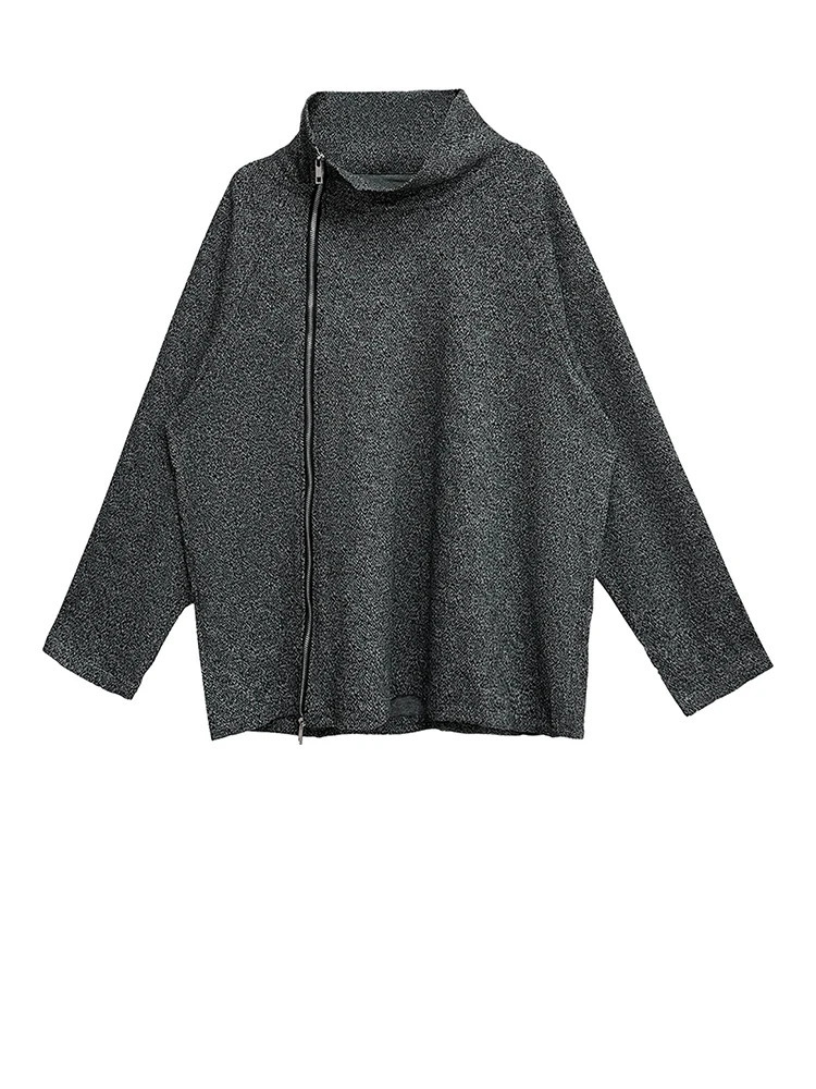 EAM Black Gray Zipper Casual Sweatshirt Turtleneck Long Sleeve Women Big Size Fashion Spring Autumn 1DJ5212 251219