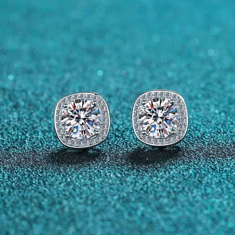 18K gold inlaid diamond women's square 0.5 1 Ct Pt950 platinum moissanite fashion jewelry earrings 9fa