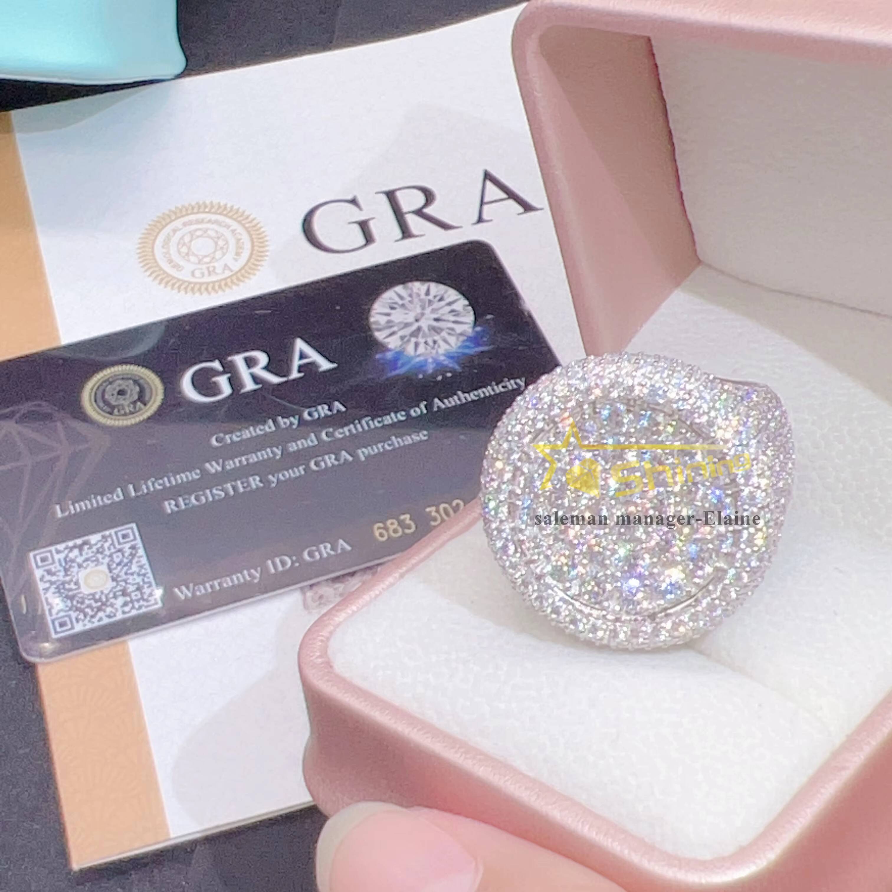 Fine Jewelry Sterling Silver 925 Gold Plated Vvs Moissanite Iced Out Hip Hop Rings