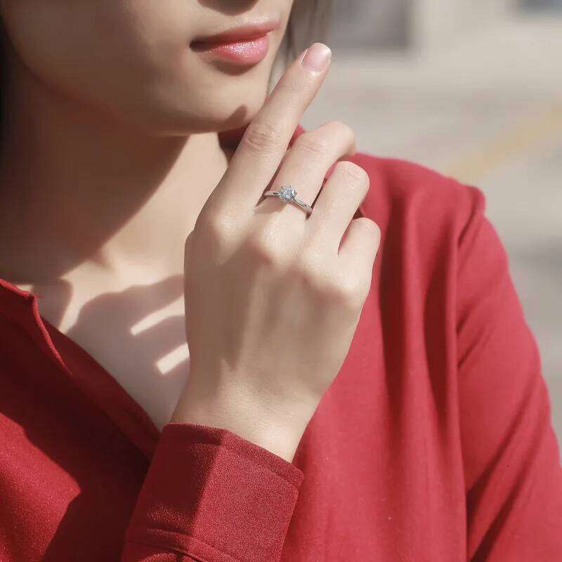 1ct 6.5mm D Color Moissanite Engagement Ring for Women 925 Sterling Silver Gold Plated Solitaire Rings Wholesale 379