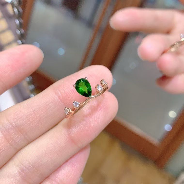 Simple 925 silver crown ring natural diopside ring with certificate 5mm*7mm 0.7ct real Russian diopside silver jewelry