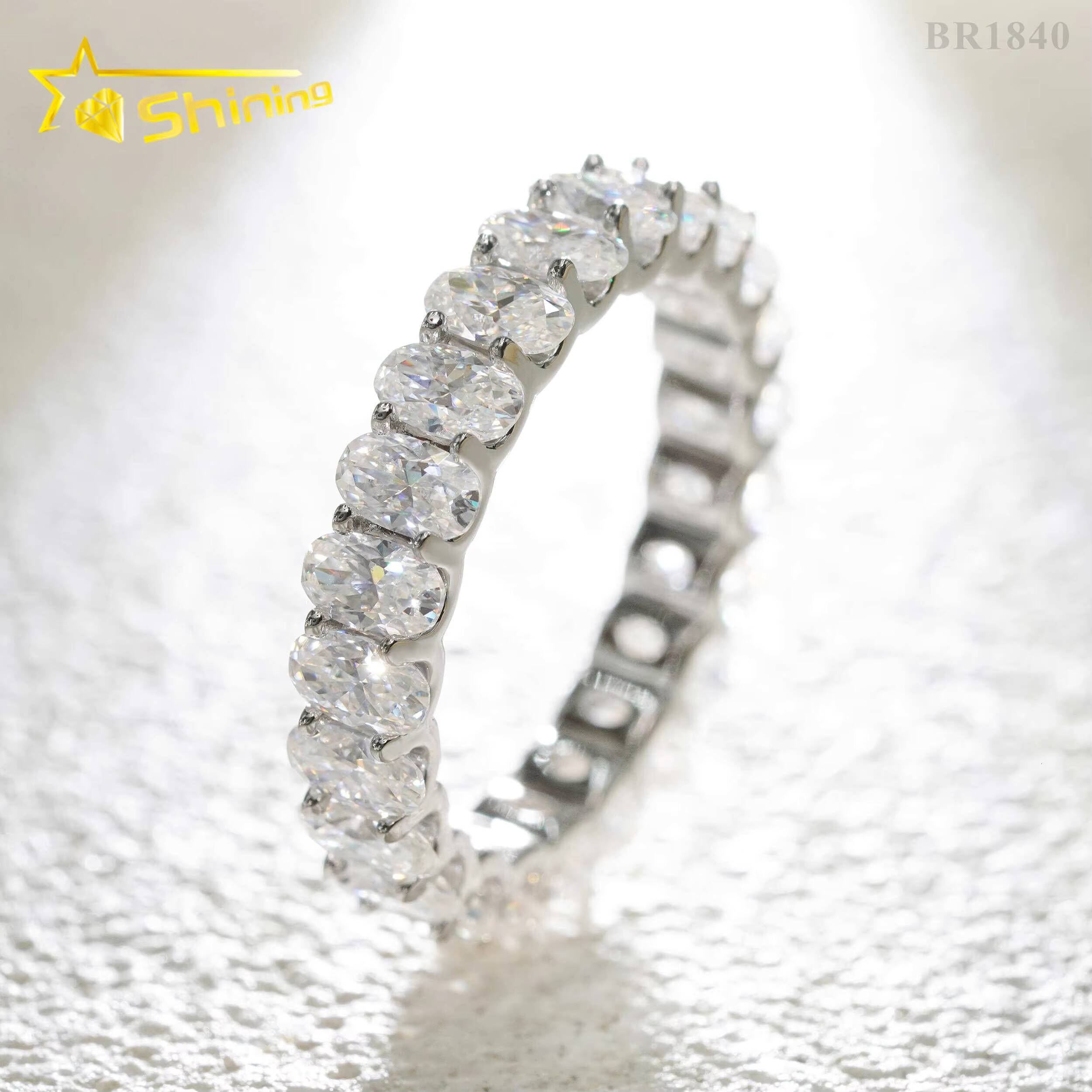Wholesale 35MM 46MM Gold Plated 925 Sterling Silver Fine Jewelry Iced Out Diamond Oval Moissanite Hip Hop Eternity Band Ring