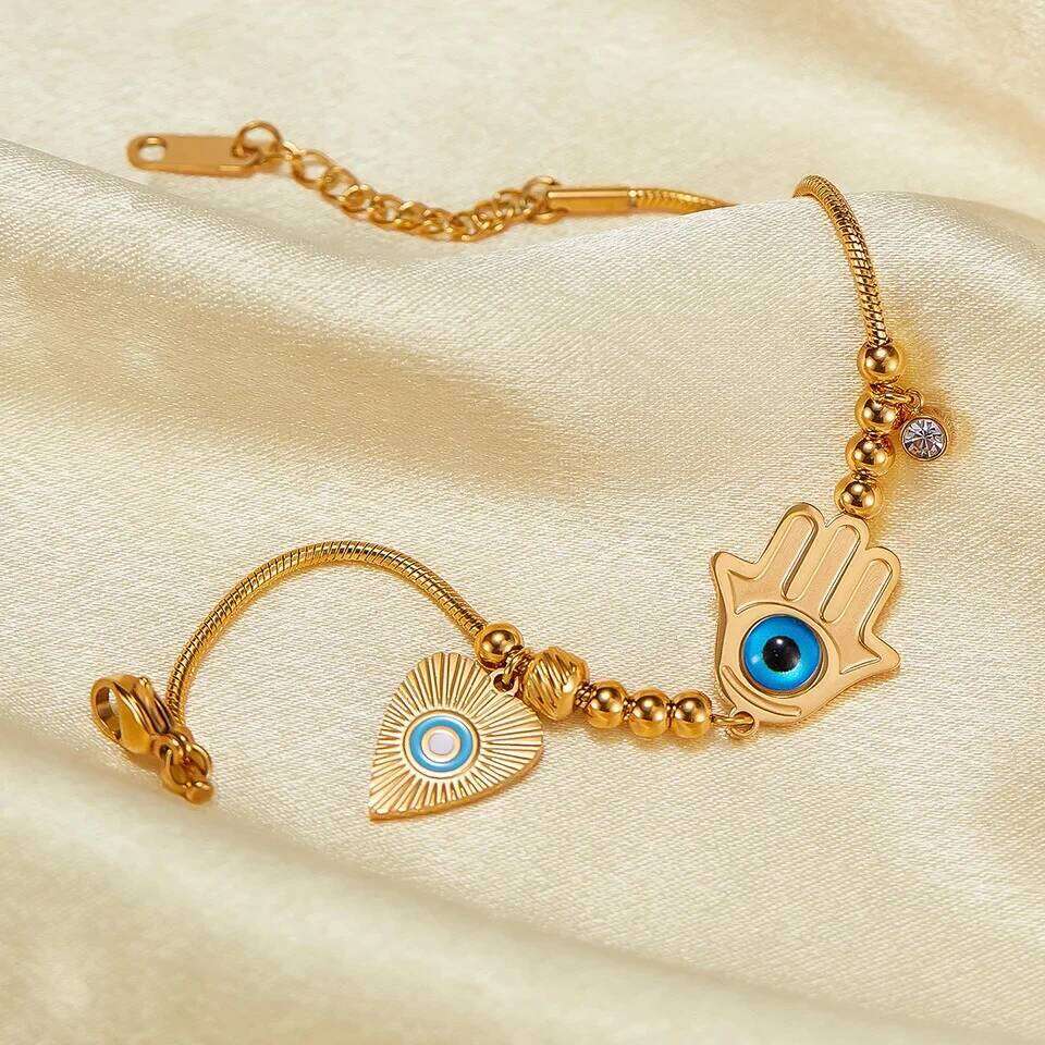 ZAKOL New Devil's Eye Peach Heart Pendant Stainless Steel Bracelet for Snake Bone Chain Bracelets Women's Fashion Jewelry