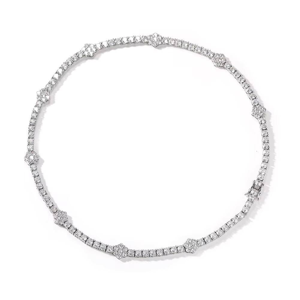 High-quality 5A MoissaniteVVS Flower Tennis Chain European American Hip-hop Trendy Cool Mens Womens Same Niche Light Luxury Bracelet