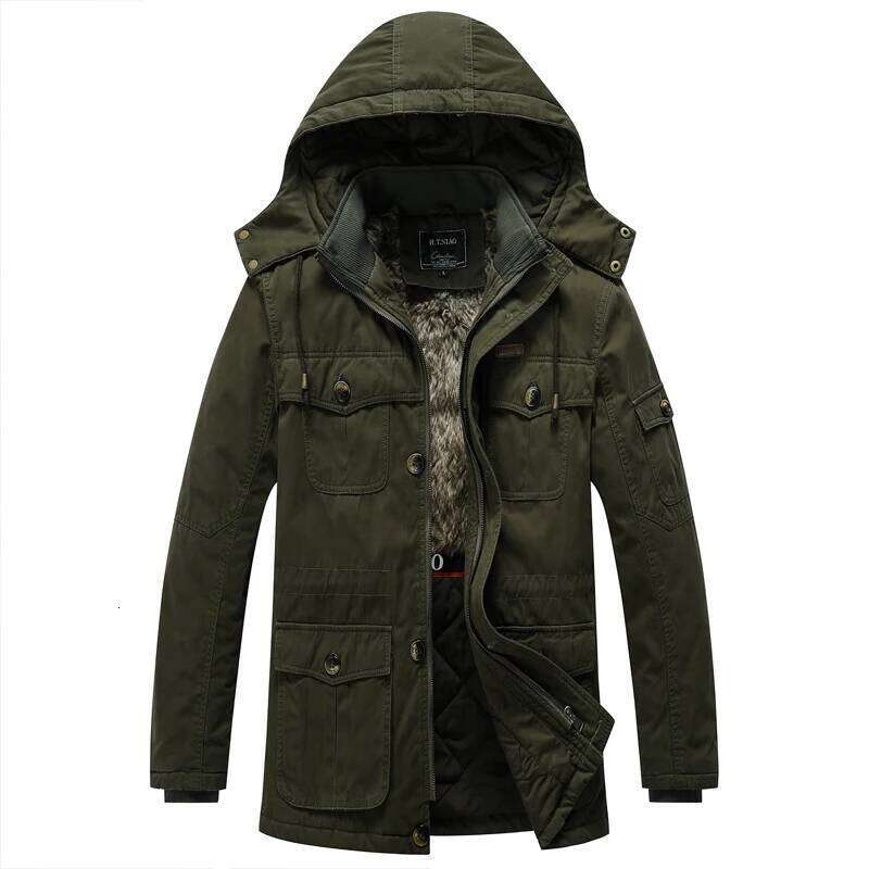 Winter Mid-Long Washed Jacket Inside Splicing Fleece Thickened Warm And Winterproof Men's Tooling Cotton Coat