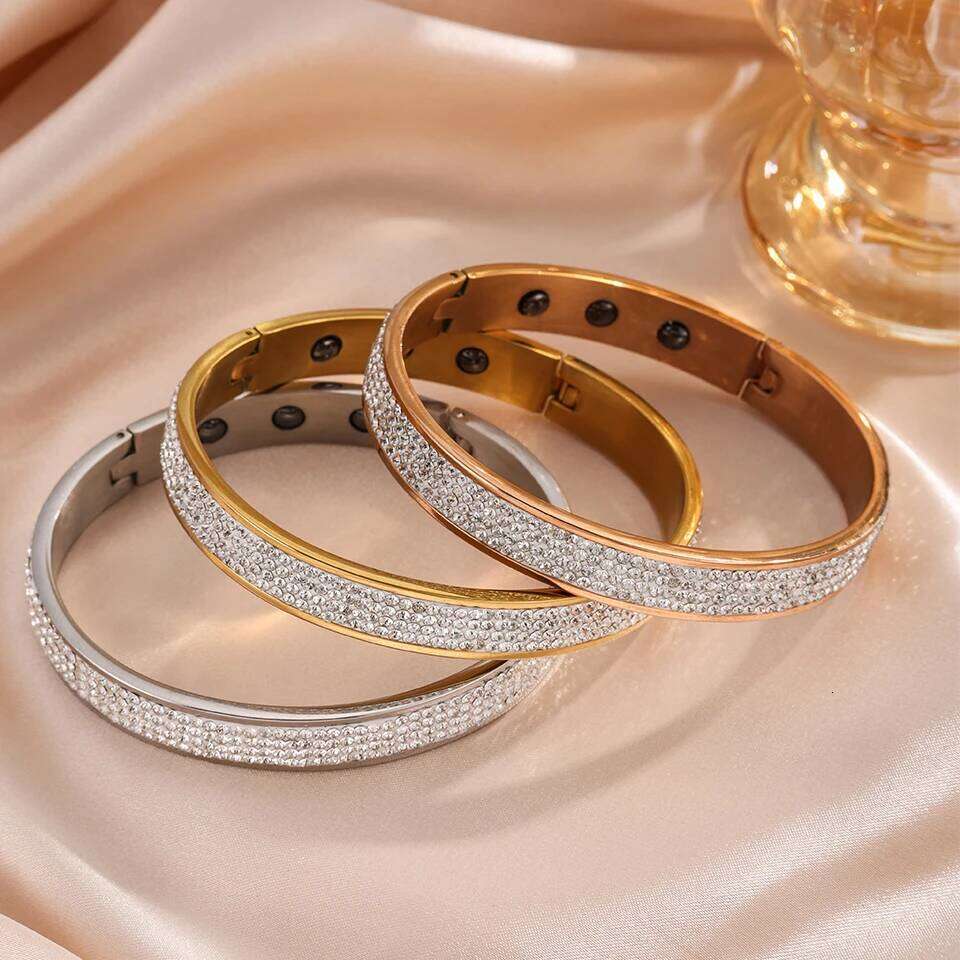 ZAKOL Buling Full Crystal CZ Stainless Steel Thick Bracelet Women Men Luxury Wrist Accessories Aesthetic Jewelry Gift