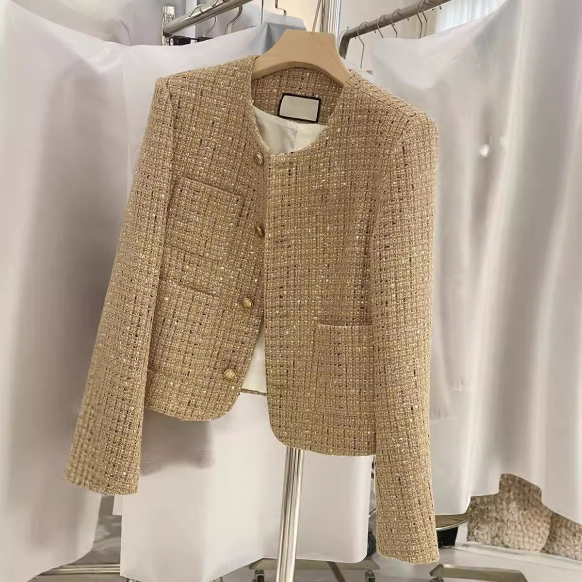 Tweed Elegant and High-End Socialite French Style Short Jacket for Women, Spring and Autumn Autumn Coat