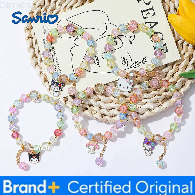 Sanrio Hello Kitty Kuromi Colored Bead Bracelet Fashion Bangle for Girls Creative Cartoon Figure Accessory Cute Gift Holiday H251229