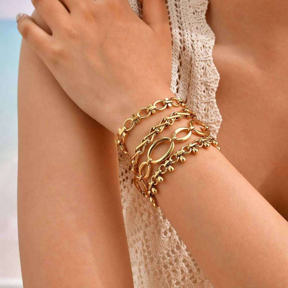 Chunky Bold Toggle Bracelets For Women, Stainless Steel OT Buckle Link Chain Bracelet Gold Plated Tarnish Free