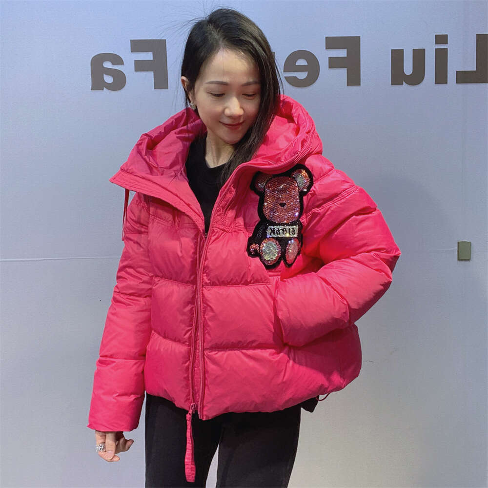 2025 Winter Warm Jacket For Women, Front And Back Heavy Rhinestone, Colorful Short Loose Thickened Hooded Cotton Coat Trend