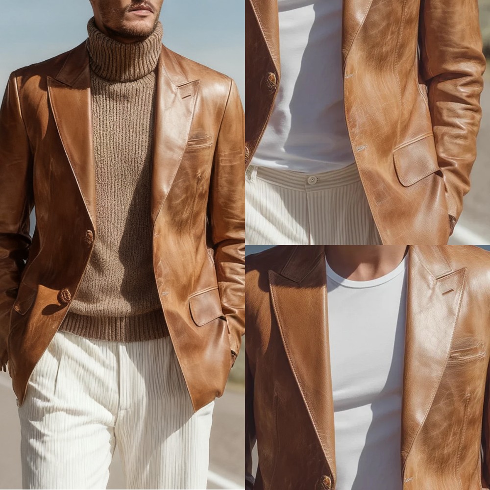 Cool Leather Men Banquet Jacket Peaked Lapel Groom Wear Wedding Tuxedos Wear One Piece Business Birthday Party Customized