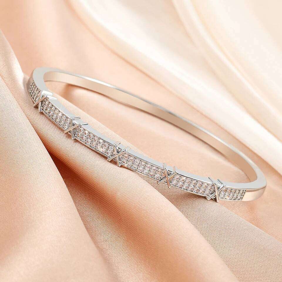 ZAKOL Luxury Shiny Zircon X Shaped Cross Bracelet Bangle for Women Men Exquisite Birthday Jewelry Gift