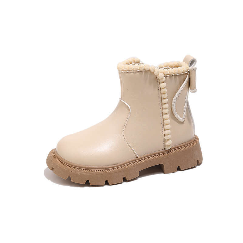 Children's British Style Short 2025 Autumn Winter New Korean Version Girls' Soft Sole Princess Martin Fleece Lined Leather Boots