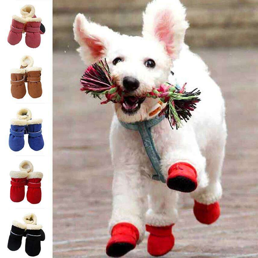 4Pcs Winter Waterproof Warm Dog Shoes Non-slip Snow Boots for Small Breeds Dogs Puppy Cat Chihuahua Pet Paw Care Pug