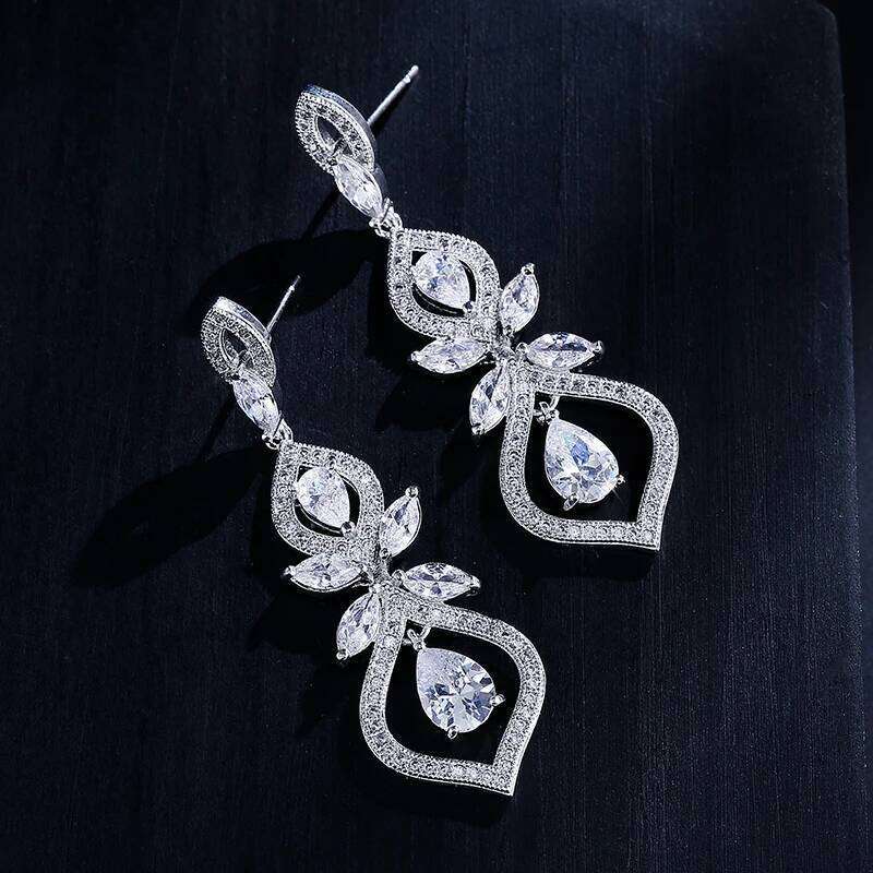 ZAKOL Classic Geometric Clear Zircon Dangle Earrings for Women Elegant Sliver Color AAA CZ Wedding Party Ear Accessories