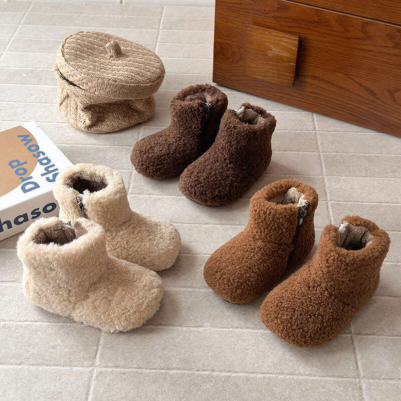 INS Cute Furry Short 2025 Autumn Winter New Korean Style Girls' Fleece-Lined Snow Boys' Warm Cotton Boots