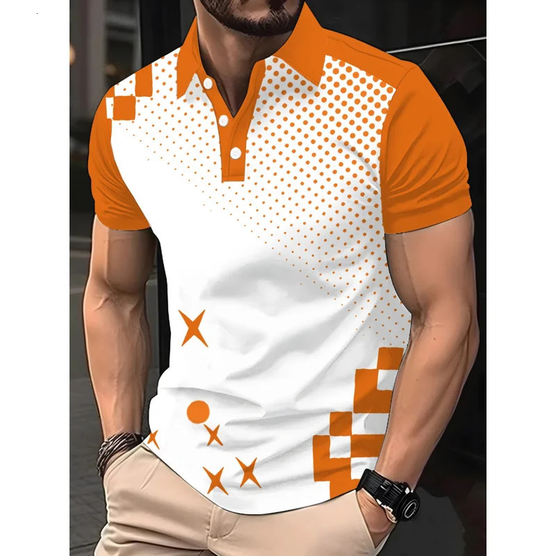 Striped gradient mens polo shirt highquality printed clothing summer casual shortsleeved loose additional clot 251219