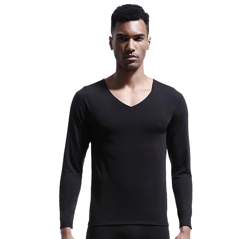 1pc Mens Seamless Thermal Undershirt VNeck FleeceLined Warm Base Layer Slim Fit Thin Cotton Shirt for Winter 251225