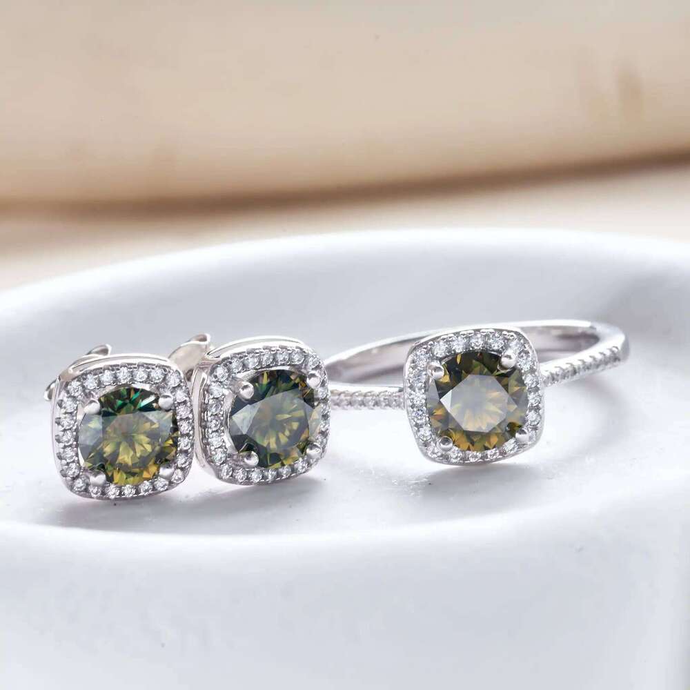 Yellow Green color moissanite S925 Jewelry Set With Certificate for charm lady Pass Dismond Test Jewerly Dating Gift Customized 340