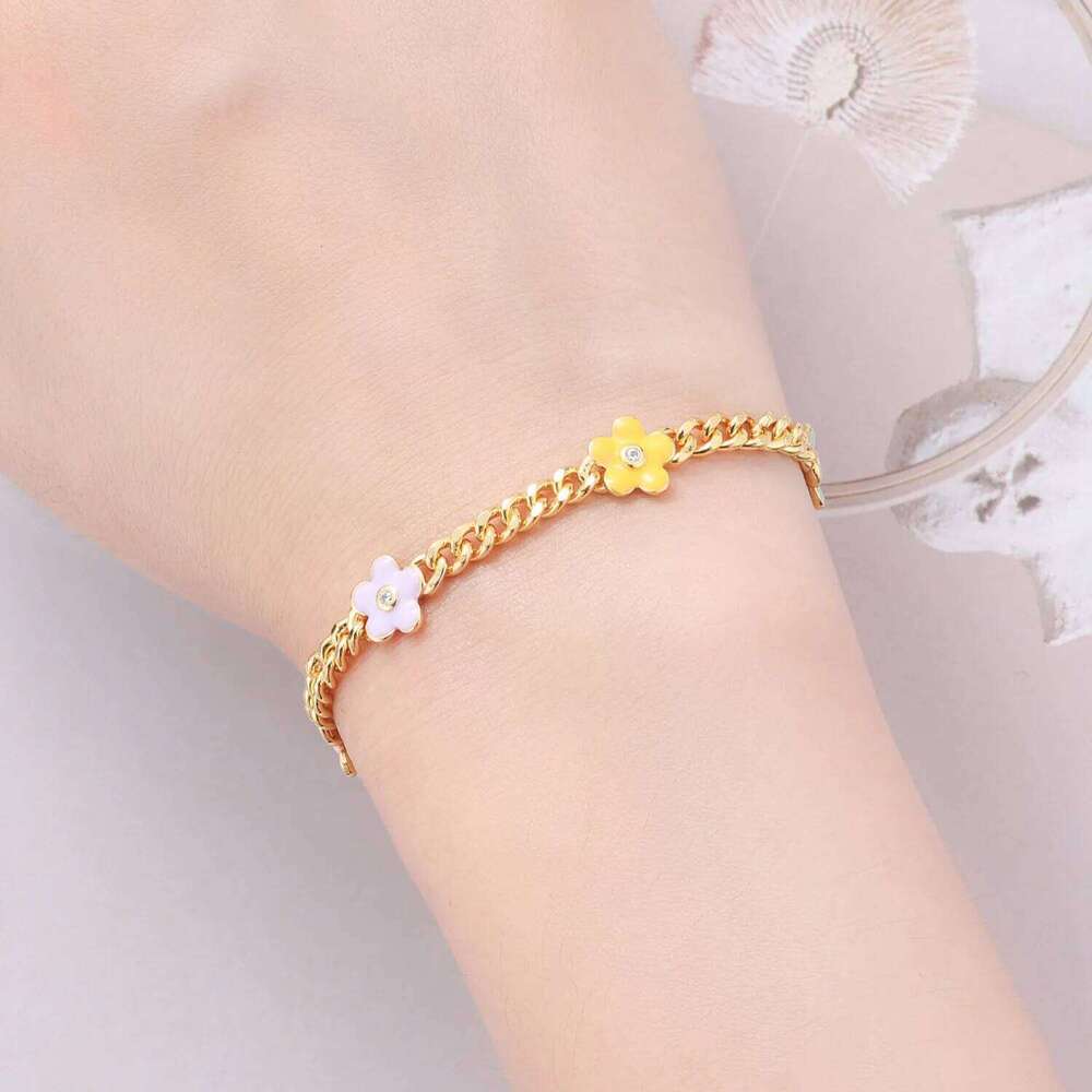 Orstarry New 925 Sterling Silver Cute And Colorful Flower Chain Link Women Bracelet Festival Jewelry Party Trendy Gifts 25H1229