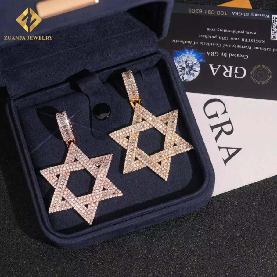 New Products Ice Out Moissanite VVS Hexagram Pendant 925 Sterling Silver Pendant Pass Diamond Tester HipHop Style Jewelry GRA