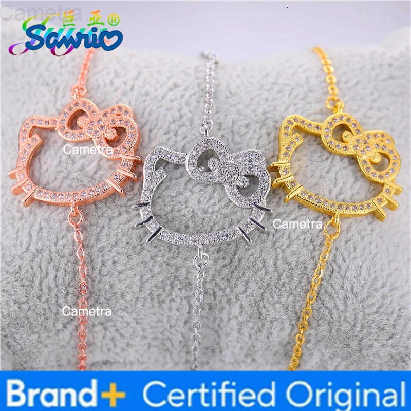 Sanrio Juya New Design Women Christmas Gift Jewelry Micro Pave Zircon Floating Hello Cat Connector Charms Adjustable Chains Bracelets H251229