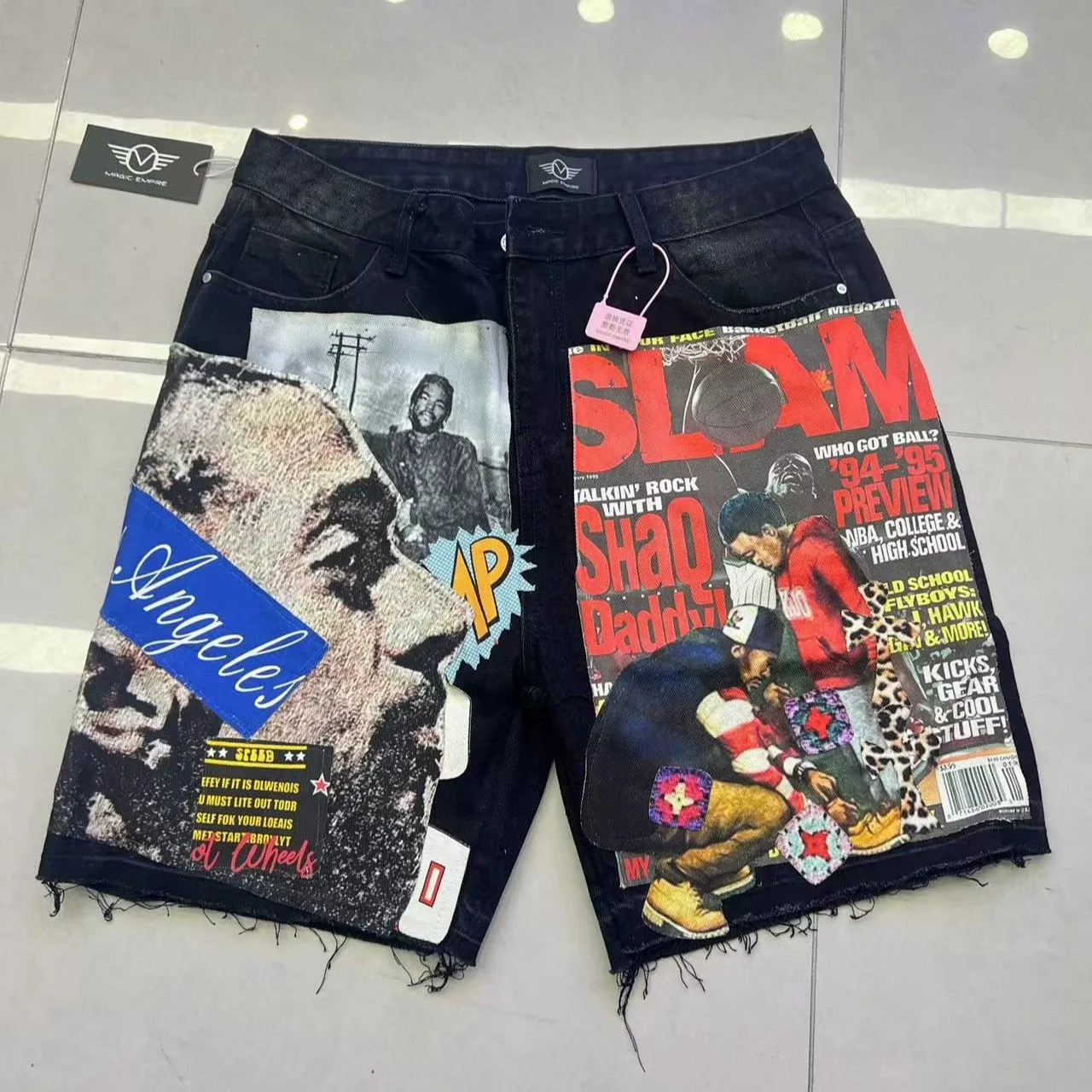 American Retro Washed Denim Shorts Y2K Jeans Mens Hip Hop Street Graphic Baggy Shorts Low Waist Over The Knee Basketball Shorts 251223