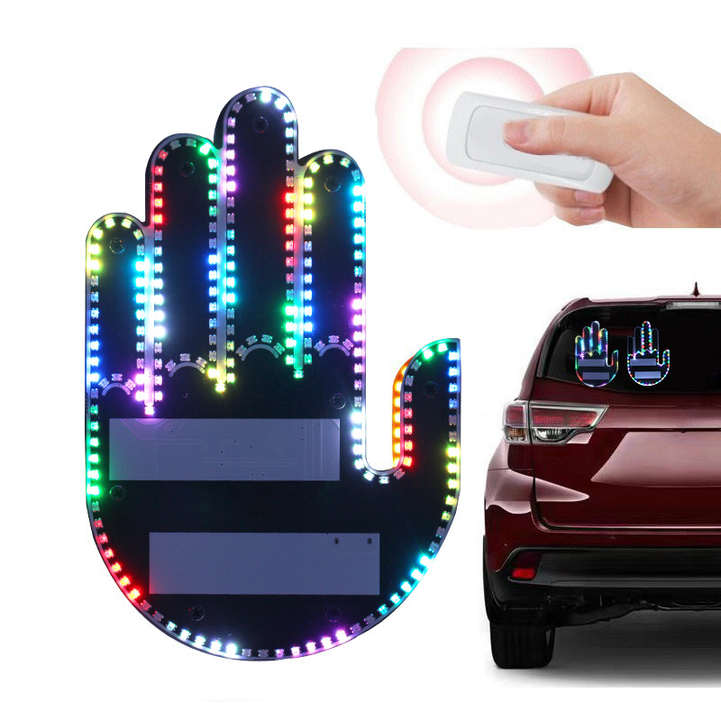 9 Styles New Car Funny Finger with Remote Control LED Luminated Gesture Light Hand Lamp Sticker Glow Panel for Rear Windshield