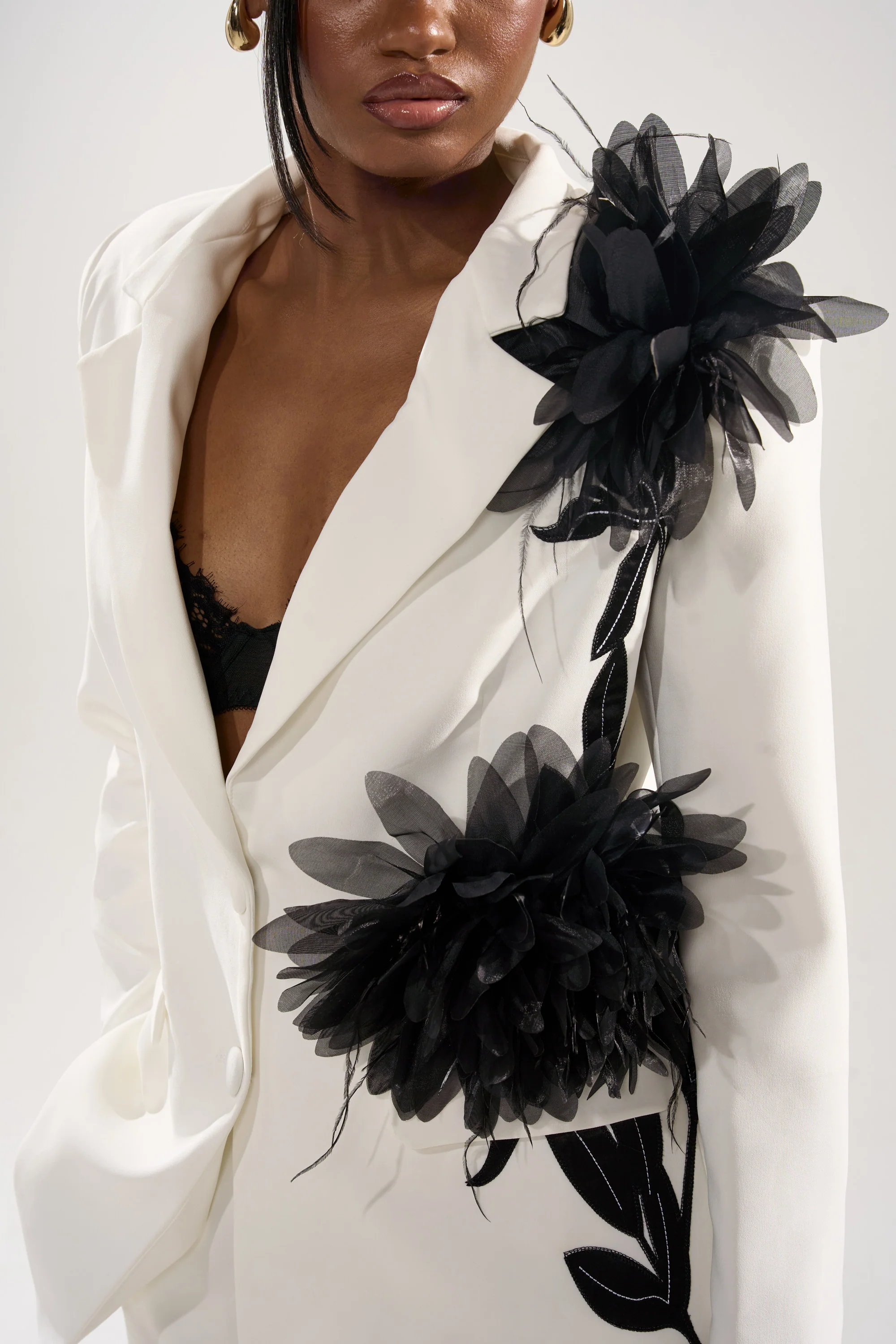 Formal Occasion Women Jacket Suits Ladies Hand Made Flowers Flared Pants Prom Birthday Party Evening 2 Pieces