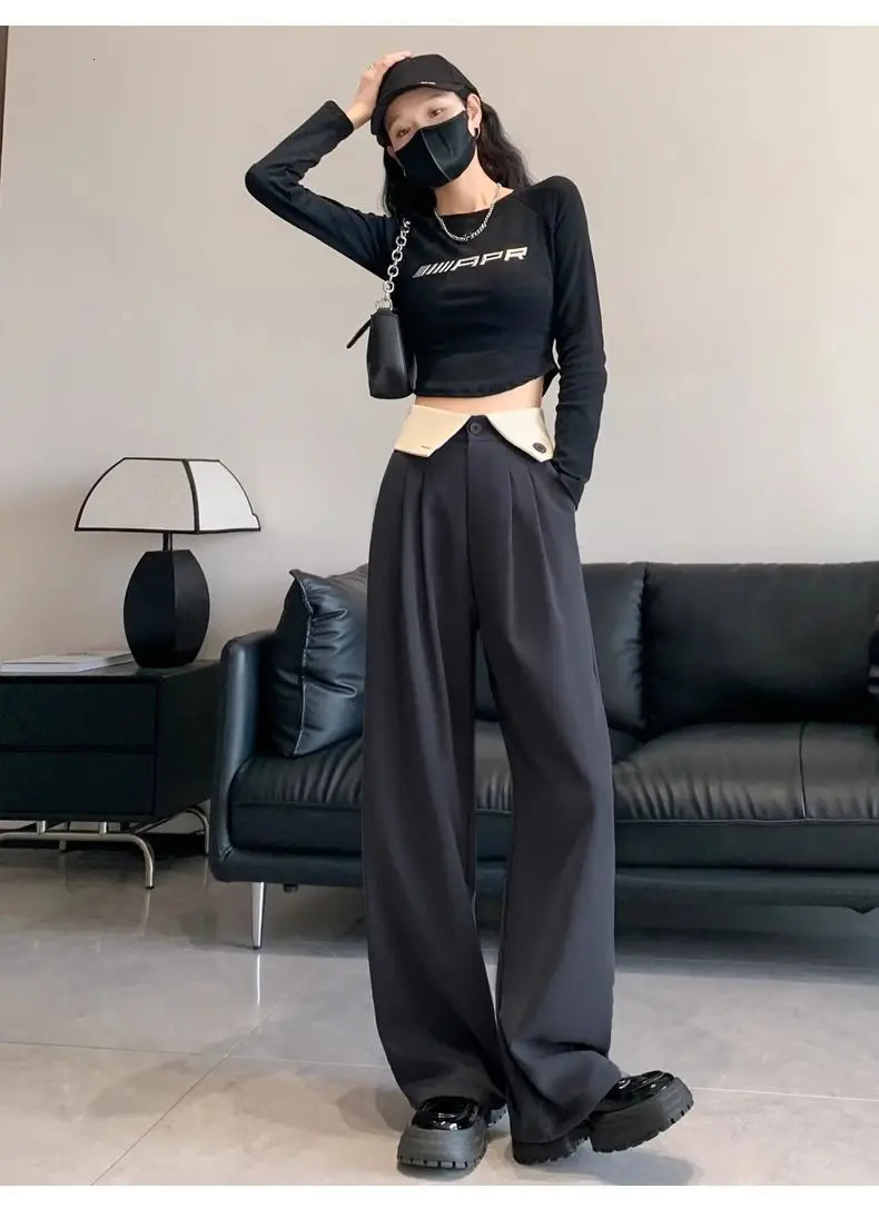 Flip Draped Wide-leg Pants for Women in Spring and Summer Thin n High Waist Casual Slim Black Straight Floor Suit Pants 251219