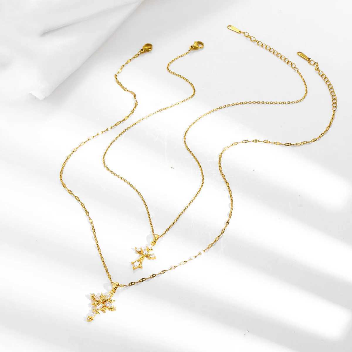 Womens Double-Layer Adjustable European And American Luxury Cross Necklace Pendant Stainless Steel High-End Jewelry Y251227