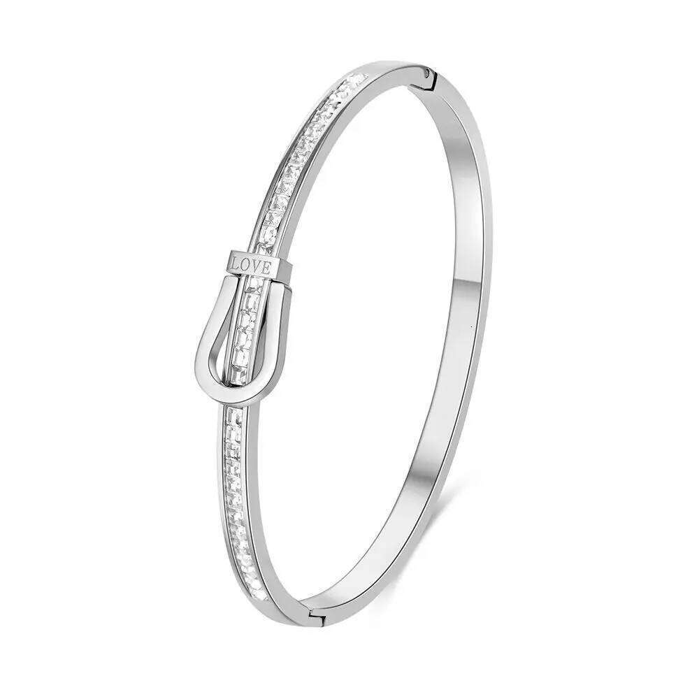 ZAKOL Classic Stainless Steel Open Bracelet for Women Men Horseshoe Buckle U-shaped Inlay Zircon Waterproof Jewelry Gift