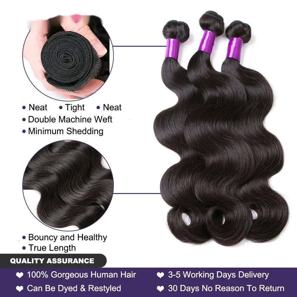 Body Wave Brazilian Human Weave Hair Extension 3/4 Bundles With Closure VMS