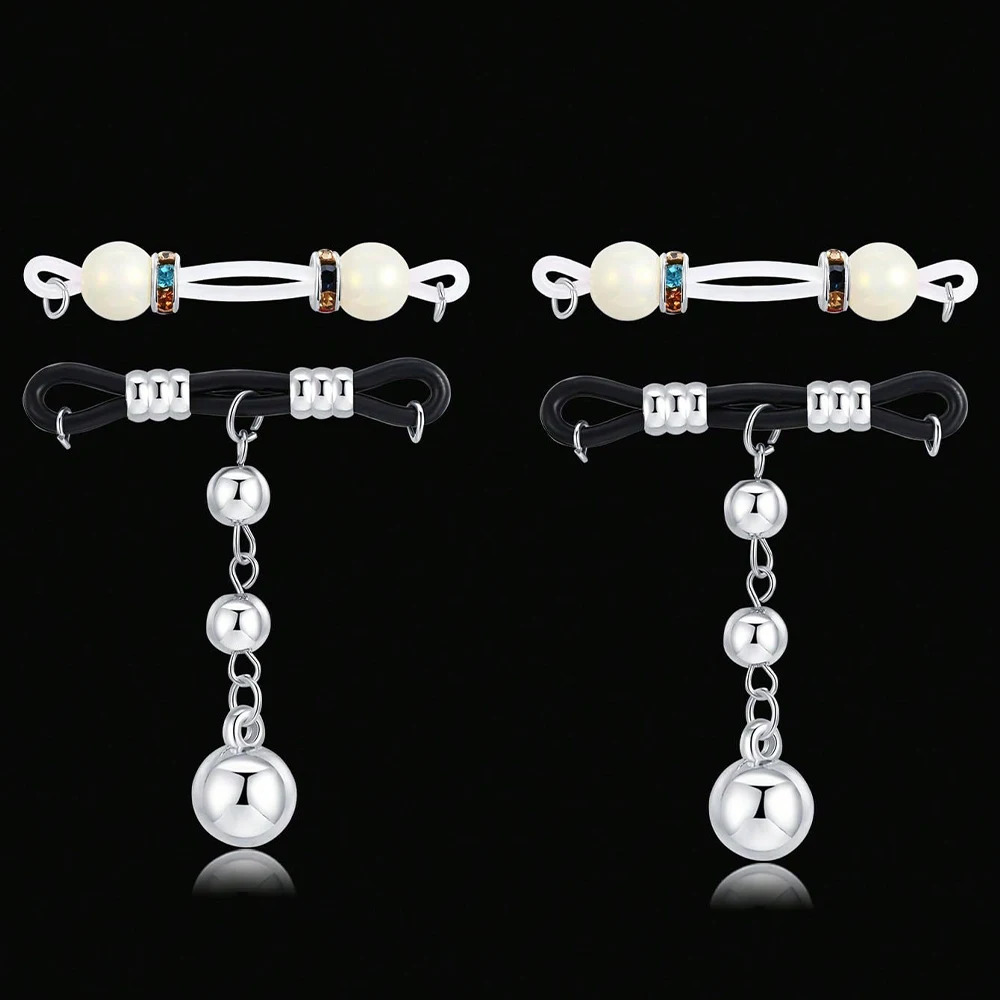 2Pairs Nipple Rings - Adjustable Fit Daily Wear Nipple Nooses - 8mm Candy Beads Nipple Jewelry Faux Nipple Piercing 251224