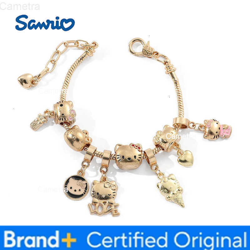 Sanrio Anime Kitty Cat Bracelet Cartoon Figure Kitty White Beads Pendant DIY Charm Bracelet Bangle Kawaii Jewelry Accessories H251229