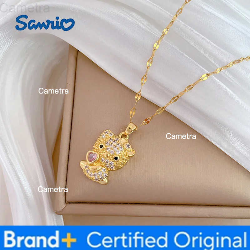 Sanrio Cute Gold Color Shiny Zircon Hello Kitty Pendant Necklaces for Women Girls Fans Cute Collar Accessories Jewelry Gifts H251229