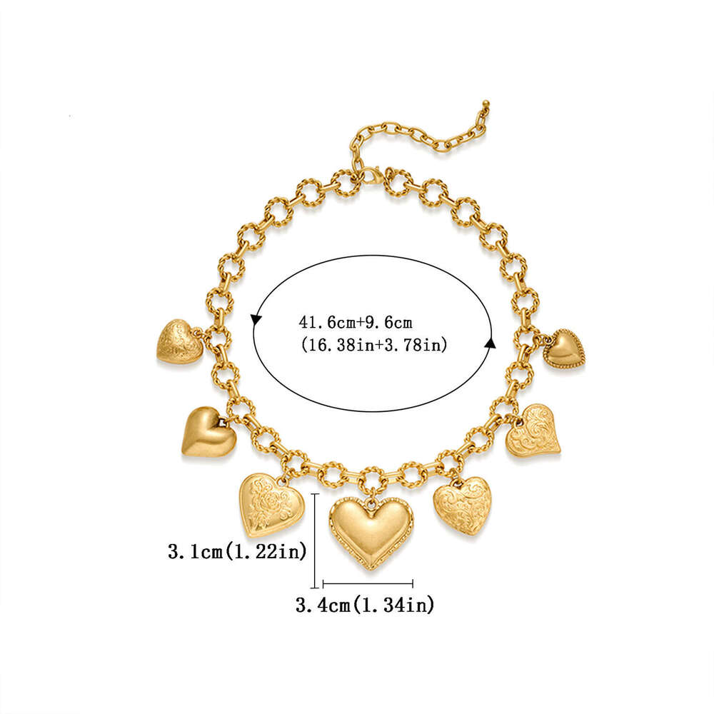 Statement Exaggerated Thick Chain High-End Embossed Vintage Tassel Metal Peach Heart Necklace Cross-Border