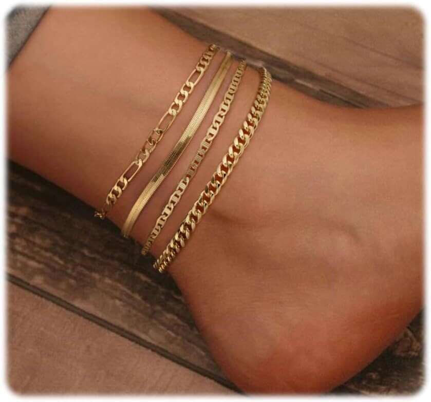 2025 New Style Girl gold Stackable Anklet Stainless Steel Niche Beach Versatile Trendy Foot Jewelry Set