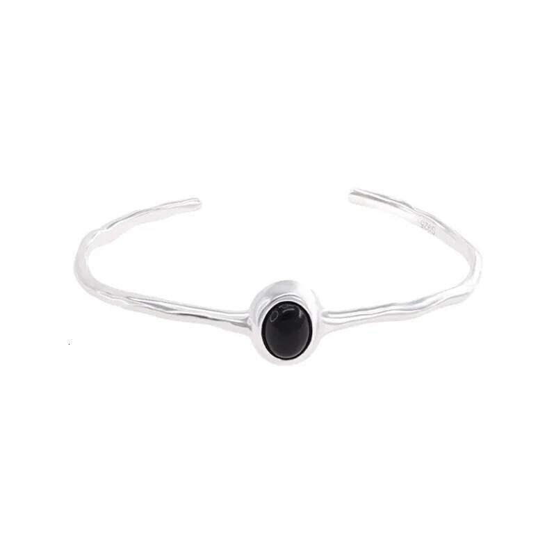 VENTFILLE 925 Sterling Silver Black Agate Bracelet For Women Geometry Irregular Design Versatile Jewelry Gift 25H1229